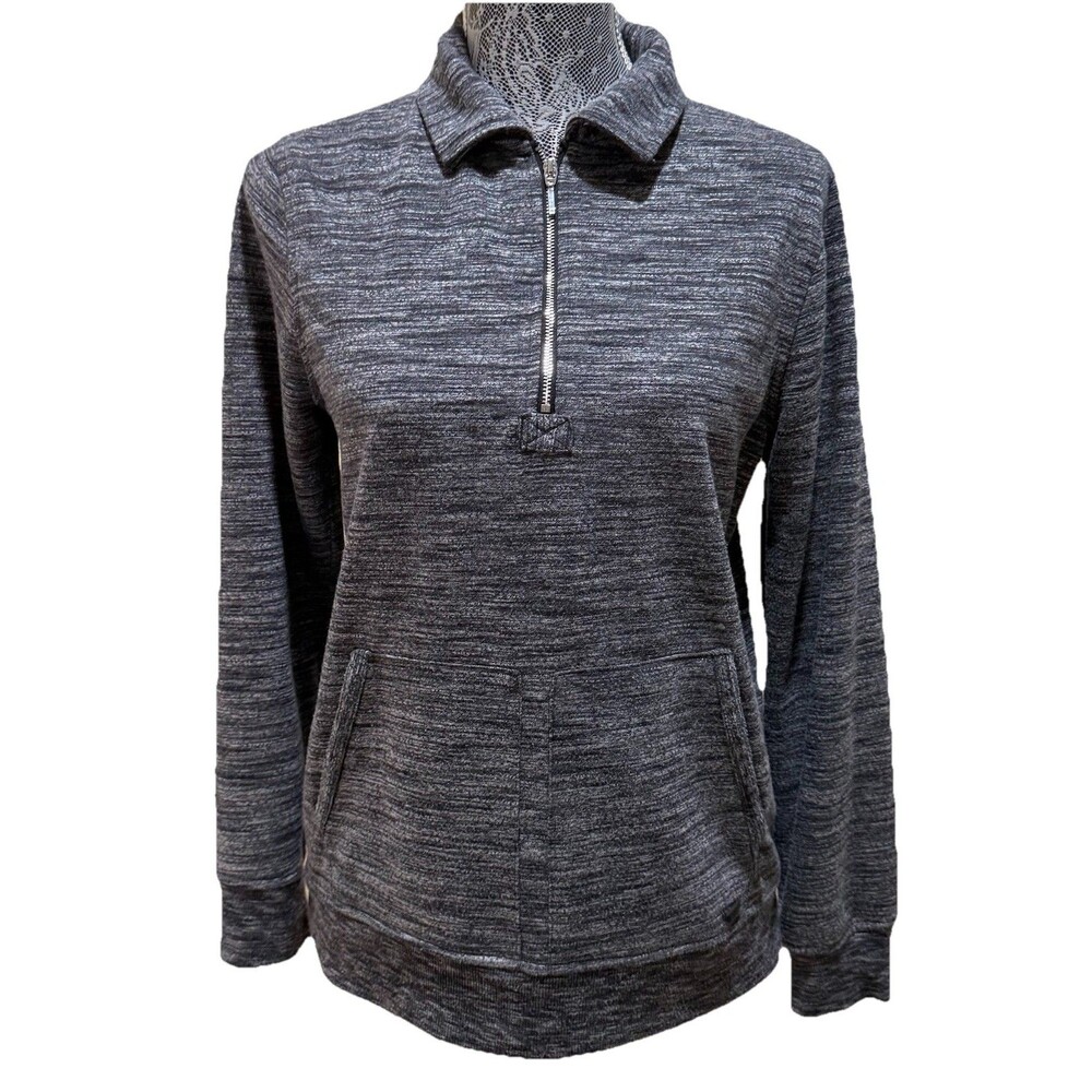 Roots Canada Women M Heather Gray Quarter Zip Pullover Space Dye Performance Top